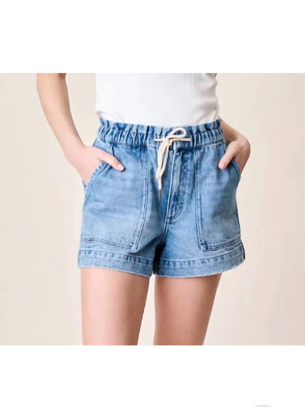 Marea Casual Drawstring Denim Shorts in mill plain wash NWT L